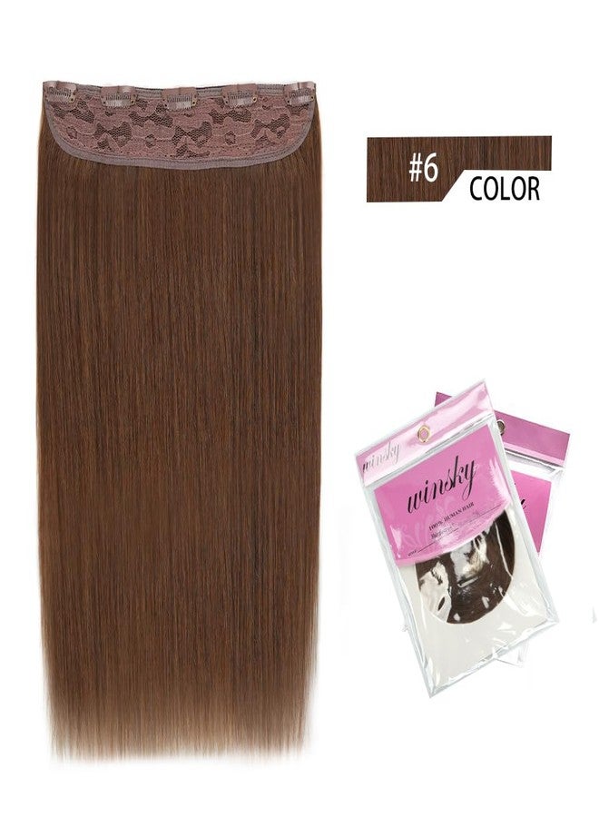 Winsky Hair Extensions Real Human Hair - One Piece Light Brown Remy Hair Extensions Clip on 80gram for Women (18inch, #6) - Image 2